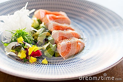 Fancy salmon tataki meal. Stock Photo