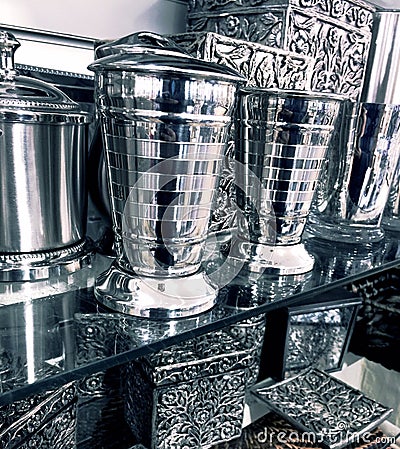 Fancy silver home decor items Stock Photo