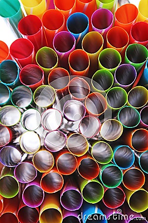 Fancy straw art background. Abstract wallpaper of colored fancy straws. Rainbow colored colorful pattern texture. Stock Photo