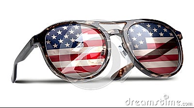 Fancy trendy modest brown american reflective lens man or woman fashionable attractive sun glasses at the studio shot white Stock Photo