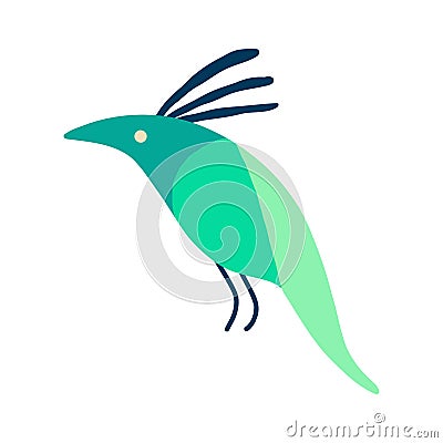Fancy weird green bird. A bizarre fairy-tale firebird Vector Illustration
