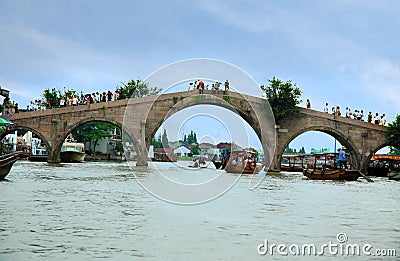 Fangsheng bridge in the ancient water town of Zhujiajiao Editorial Stock Photo