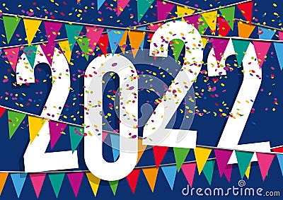 Decorative and colorful greeting card 2022 for an invitation to the New Year or birthday. Stock Photo