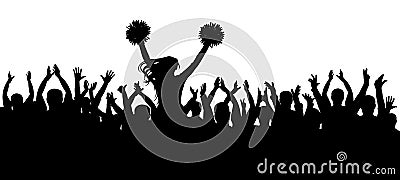 The fans cheering along with the cheerleader silhouette. Crowd. Sport. Vector illustration Vector Illustration