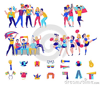 Fans Cheering Team Icon Set Vector Illustration