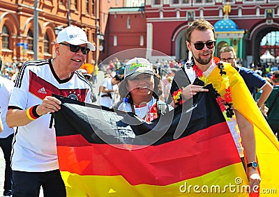 Fans of Germany national football team in the street of Moscow Editorial Stock Photo