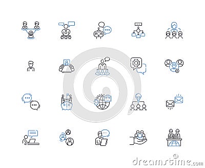 Fans line icons collection. Enthusiasts, Devotees, Adherents, Supporters, Aficionados, Buffs, Addicts vector and linear Vector Illustration