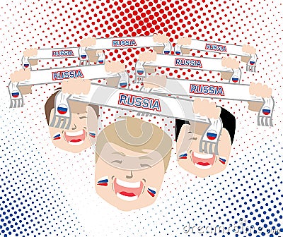 Fans and scarves - russian football national team supporters, ve Vector Illustration