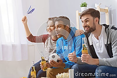 Fans of soccer watching match Stock Photo