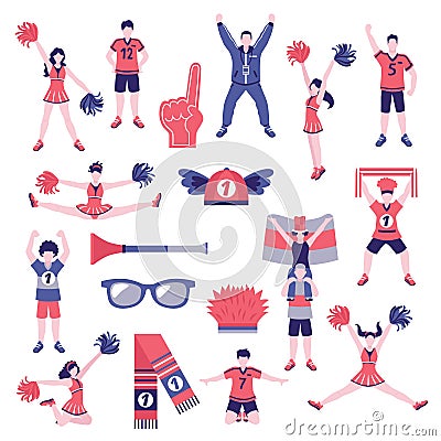 Fans Supporters Flat Icons Collection Vector Illustration