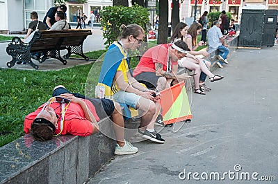 Fans from Sweden and Korea at the day of FIFA game in Nizhnii Novgorod Editorial Stock Photo