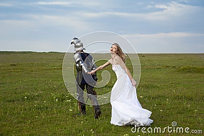 Fantasia on a wedding theme / bride and knight Stock Photo