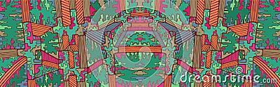 Fantastic abstract cyberpunk psychedelic background. Colorful surreal maze of ornaments. Vector hand drawn illustration Vector Illustration