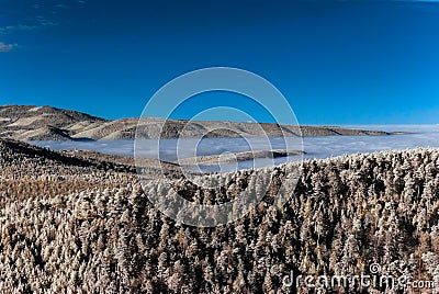 Fantastic aerial infrared view of mountain landscape with sea of Stock Photo