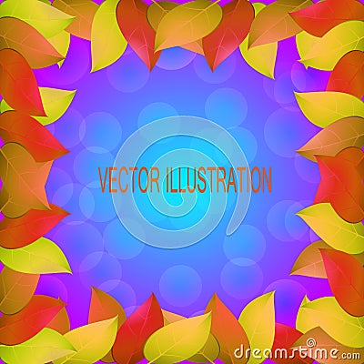 Fantastic autumn background with yellow leaves. Stock vector illustration in blue, red and yellow colors. Vector Illustration