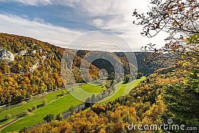 Fantastic autumn hike in the beautiful Danube valley near the Beuron monastery Stock Photo