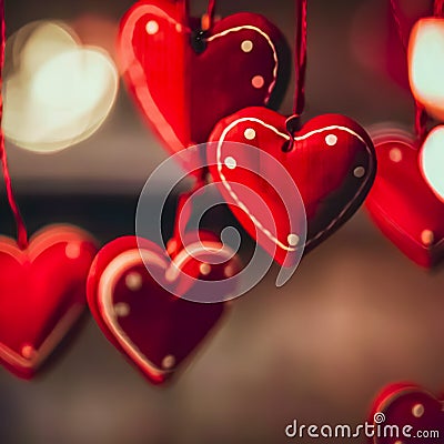 Fantastic Background with Heart Texture. Trendy Viva Magenta Color, Panoramic Background Banner, Valentine's day Abstract Stock Photo