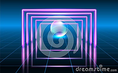 Fantastic background with neon lines and sphere, space portal into another dimension Vector Illustration