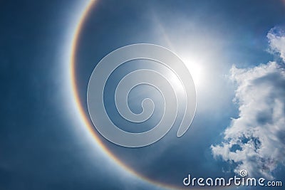 Fantastic beautiful sun halo phenomenon. Serenity nature. Stock Photo