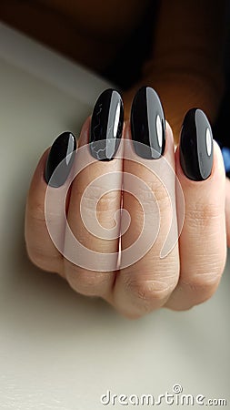 Fantastic black cat nails with gel polish cover Stock Photo