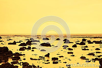 Fantastic black rock beach at dusk Stock Photo