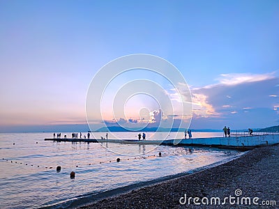 Fantastic Black Sea ocean sunset sundown cloud sky summer landscape photo Stock Photo