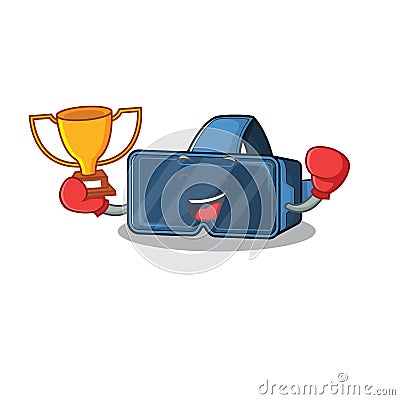 Fantastic Boxing winner of vr virtual reality in mascot cartoon style Vector Illustration