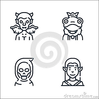 fantastic characters line icons. linear set. quality vector line set such as elf, reaper, frog prince Vector Illustration
