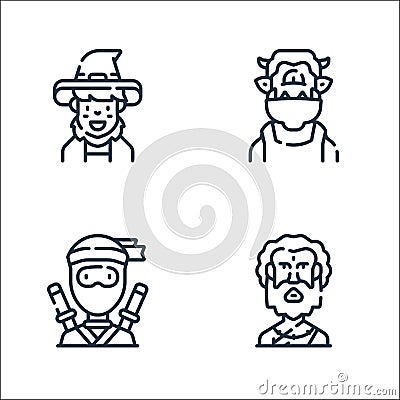 Fantastic characters line icons. linear set. quality vector line set such as guru, ninja, ogre Vector Illustration