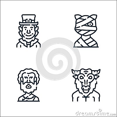 fantastic characters line icons. linear set. quality vector line set such as minotaur, guru, mummy Vector Illustration