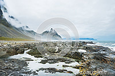 Fantastic coast of the Atlantic ocean with volcanic stones and m Stock Photo