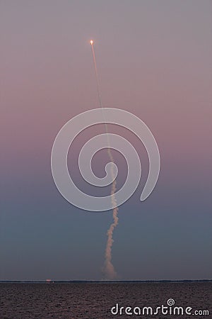 Fantastic color gradient from rocket smoke after launch in cape canaveral in florida Stock Photo