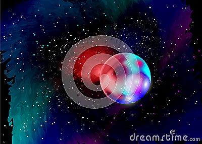 Fantastic planet in deep space. Star field in space and a nebulae. Abstract background of universe and a gas congestion. Galaxy Vector Illustration