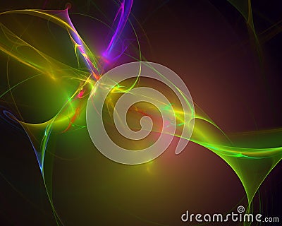 Fantastic composition with magic luminous spotlights and swirls in yellow violet. Stock Photo
