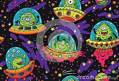 Fantastic creatures monsters seamless pattern Vector Illustration