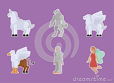 fantastic creatures six characters Vector Illustration