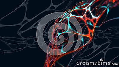 Fantastic 3D illustration. Interlacing and whirling of abstract forms. Network and web in structure of cyberspace Cartoon Illustration