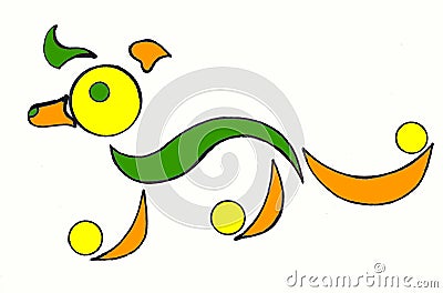 Fantastic dog with a green torso and a yellow head Vector Illustration