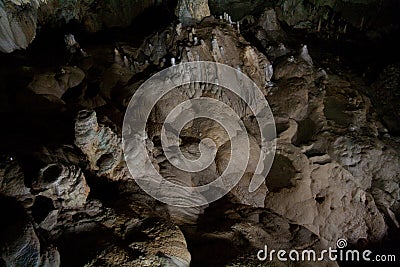 Fantastic extraordinary natural speleothem in big cave in New Athos, Abkhazia Stock Photo