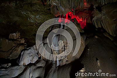 Fantastic extraordinary natural speleothem in big cave in New Athos, Abkhazia Stock Photo