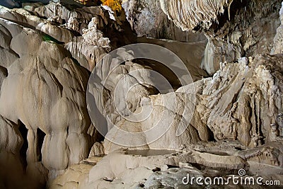 Fantastic extraordinary natural speleothem in big cave in New Athos, Abkhazia Stock Photo