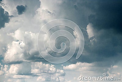 Fantastic, fluffy, white clouds against a blue sky. Rain clouds. The situation in the sky before the storm. copy space Stock Photo
