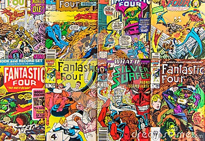The Fantastic Four comic books for sale in a shop Editorial Stock Photo
