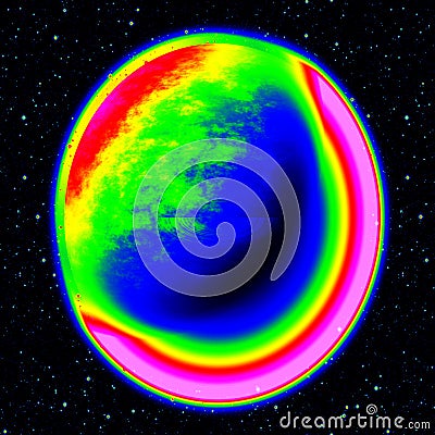 Fantastic infrared scan of planet with dusty ring in far universe, abstract Stock Photo