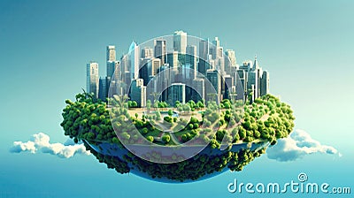 A Fantastic Island Floating With Skyscrapers. Generative AI Stock Photo