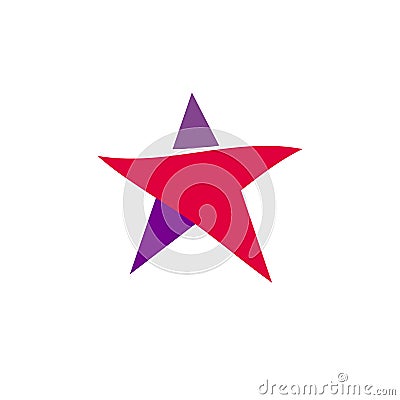 Fantastic isolated simple flat red and violet color star logo of unusual shape. Vector logotype and icon of the abstract Vector Illustration