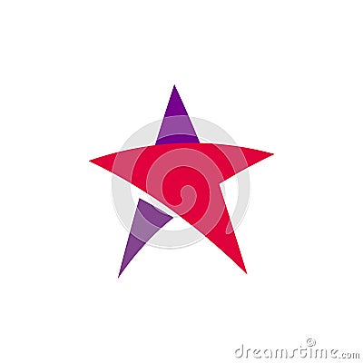 Fantastic isolated simple flat red and violet color star logo of unusual shape. Vector logotype and icon of the abstract Vector Illustration