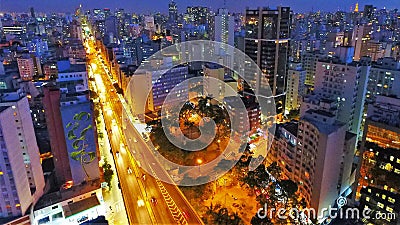 Aerial view of sunset on the city. Stock Photo