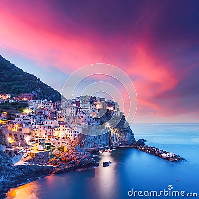 Fantastic landscape of Manarola city Editorial Stock Photo