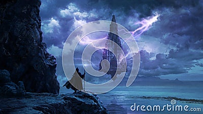 Fantastic magical floating castle - digital illustration Stock Photo